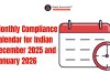 Monthly Compliance Calendar for Indian December 2025 and January 2026